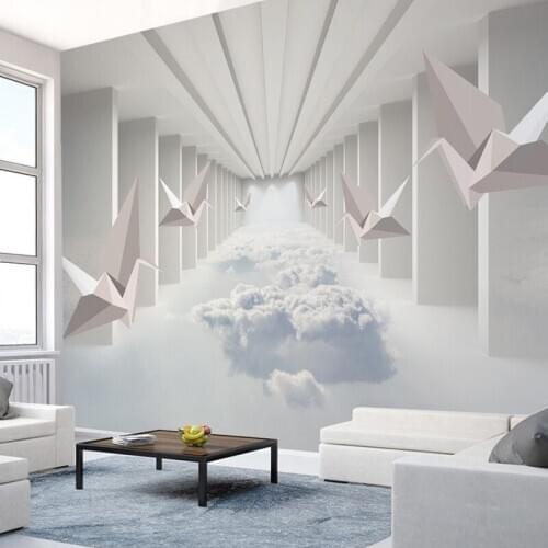 3D Wallpaper Modern Stereo Paper Crane Clouds Building Photo Wall Mural Living Room TV Sofa Bedroom Background Wall Painting