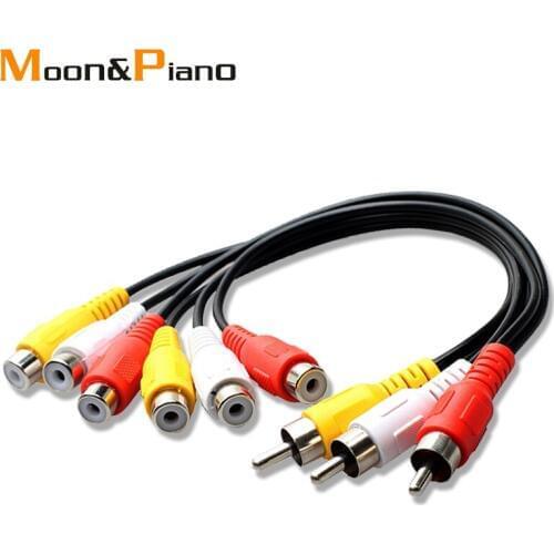 3RCA Jack to 6RCA Cables Male To Female Plug Splitter Audio Video Wire High Quality AV Cord TV DVD Adapter 0.28m