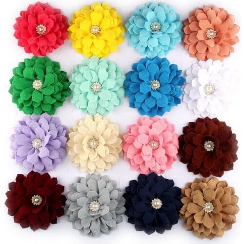 5PCS 10.5CM 4.2" Big Blossom Scalloped Fabric Flower With Pearl rtificial Flower Silk Flower DIY Wedding Party Home Floral