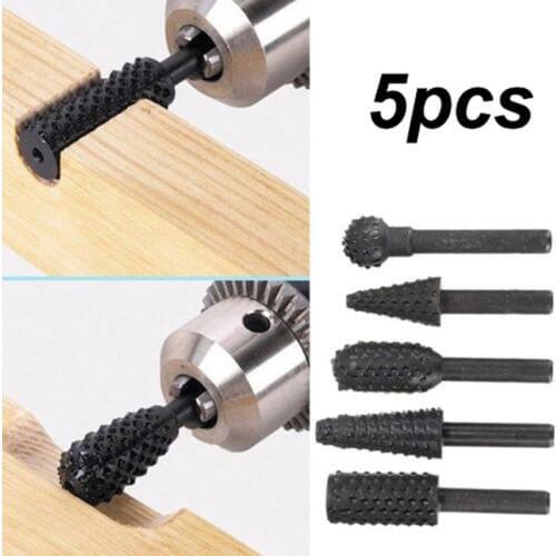 5pcs/Set Drill Bits Rotary Burr Wood Carving File Rasp Drill Bits 1/4 Inch Shank Tool Sale High carbon steel bits