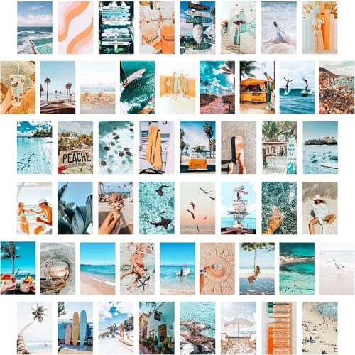 50Pcs Blue Aesthetic Picture for Wall Collage Sets Summer Beach Collage Print Kits Fashion Room Wall Decorations for Kids