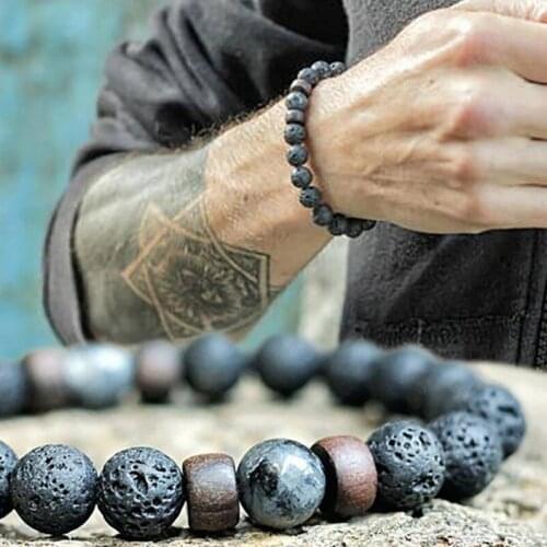 8mm Volcanic Stone Wood Bead Bracelet Party Personality Jewelry Gifts