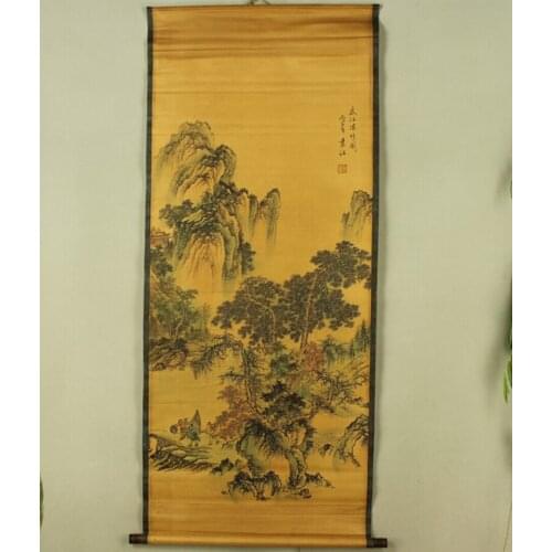 Antique painting traditional Chinese Yuan Jiang fishing painting scroll painting,old paper painting