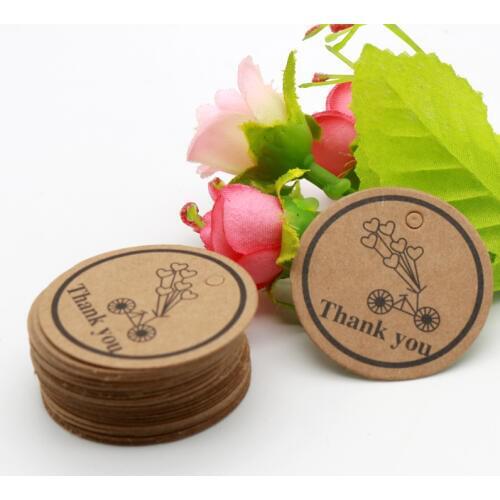 Free Shipping 100pcs 3.5cm Kraft/White Round Shape Labels Paper Hang Price Tags with Tahnk you Bike Ballon Price Packaging Cards