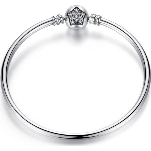 Round Ball Star Charms Snap Clasp 100% Sterling Original European Pandora Bracelet Bangle for Mom Women Girlfriend Jewelry Gift
