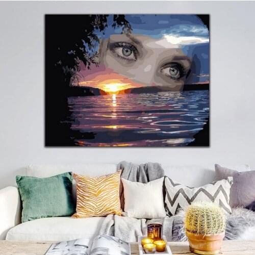 DIY colorings pictures by numbers with the setting sun picture drawing Relief painting by numbers framed Home