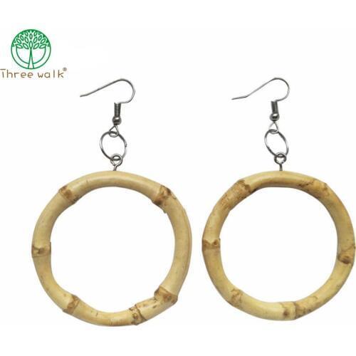 Wholesale Real Bamboo Joint Hoop Earrings Ladies Big Circle Street Dance Club Drop Earrings