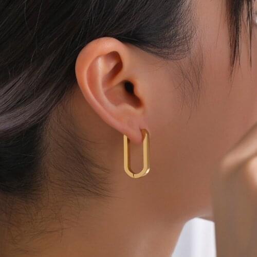 Geometric Gold Black Rectangular Stud Earrings for Women Minimalist Men Stainless Huggies Earring 2021 Fashion Party Jewelry