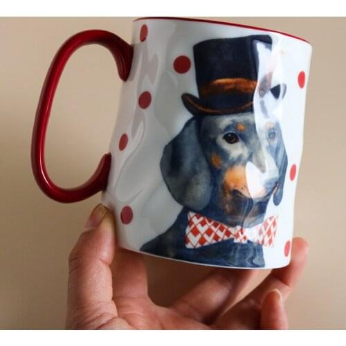 Ceramic Hand Held Irregular Dog Po Point Cup/Water Cup