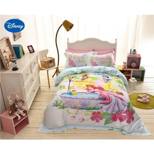 Disney Cartoon Princess Printed Bedding Sets for girls Bedroom Decor Silk cotton Bedspread Sheet Quilt Covers Single Twin Queen