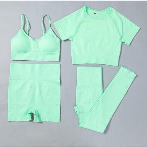 4PCS Seamless Yoga Set Workout Sport Wear Bras Gym Clothing Short Sleeve Crop Top High Waist Running Leggings Sports Set