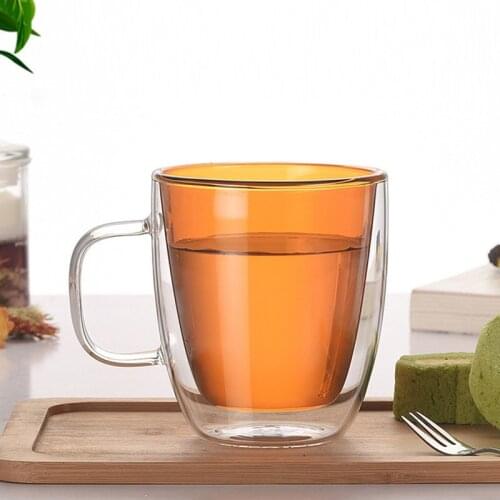 Creative Colored Water Mugs High Borosilicate Gass Double Layer Household Simple Heat-resistant Coffee Cup with Handle LBS