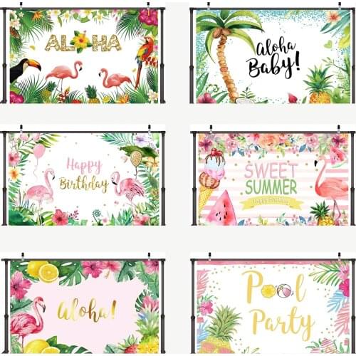 Summer Tropical Flower Aloha Hawaii Seaside Beach Sea Party Birthday Backdrop Photography Background Photographic Backdrops