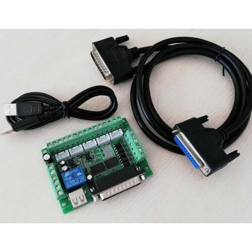 Upgraded 5 Axis CNC Interface Adapter Breakout Board For Stepper Motor Driver Mach3 +USB Cable+DB25 parallel cable