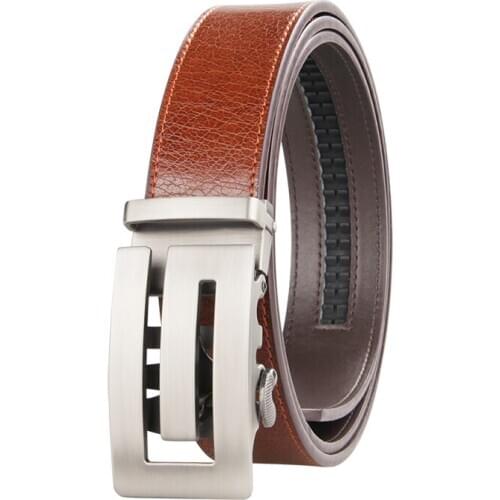 Fashion Men Belt 3.5cm Automatic Buckle Brown leather High Quality Belt For Men 95-130cm