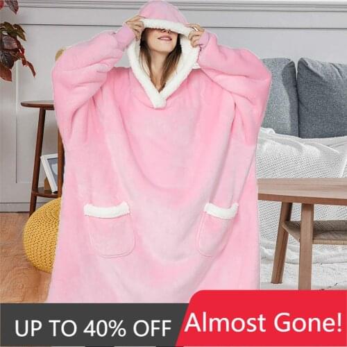 Wearable Oversized Hoodies Christmas Sweat Blanket With Sleeves Sweatshirts Women Winter Hoody Big Pocket Robe Casaco Feminino