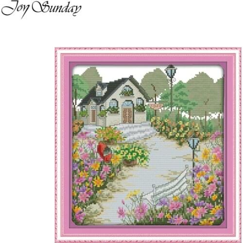 New Joy Sunday Cross Stitch Landscape Flowers Cottage 11CT 14CT Flowers Beautiful Patterns DMC Printed Needlework Embroidery Kit