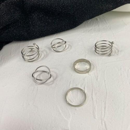 6-piece Set Japanese and Korean New Simple Geometric Ring Womens Cold Style Fashion All-matching Set Ornament