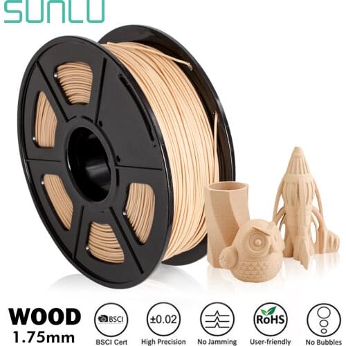 SUNLU 1.75mm Wood Fiber 3D Filament 1kg Plastic Wood PLA 3D Printer Filament Close To Wood Effect Materials
