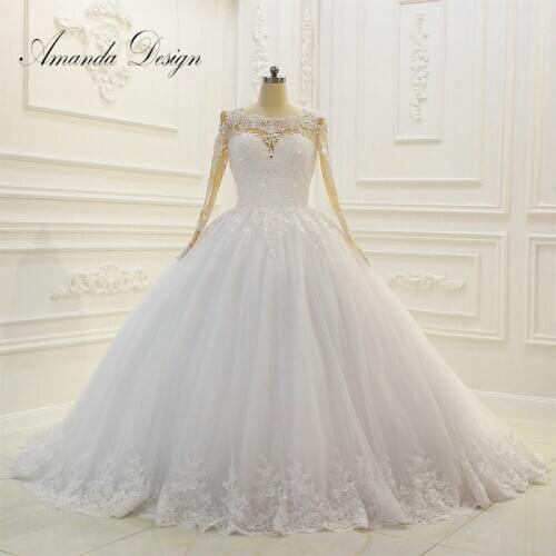 2019 vestido de noiva New Arrival Lace Long Sleeve Ball Gown Amanda Novias Real Wedding Dress