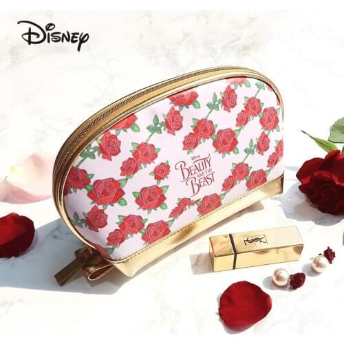 Disney Original Rose Makeup Bag Beauty and Beast Large Capacity Shell Bag Simple Cosmetic Storage Bag Portable Ladys Hand Bag