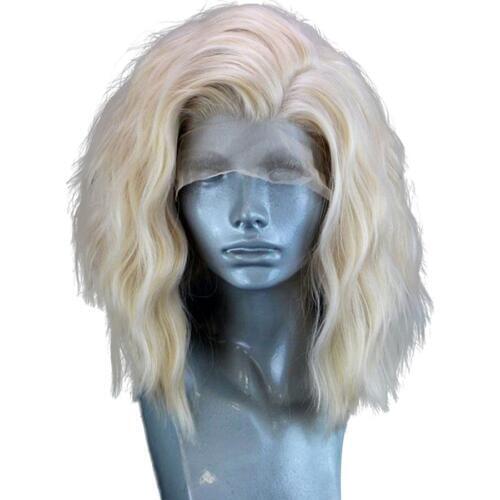 Fanxiton Short Bob Wavy Blonde Hair Color Lace Front Wigs Synthetic High Temeperature Fiber Wigs For Women