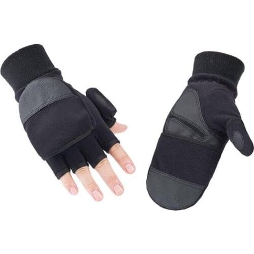 1 Pair Fashion Winter Warm Gloves Windproof Fingerless Cycling Gloves Durable Comfortable Black Flip Male Non-slip Gloves