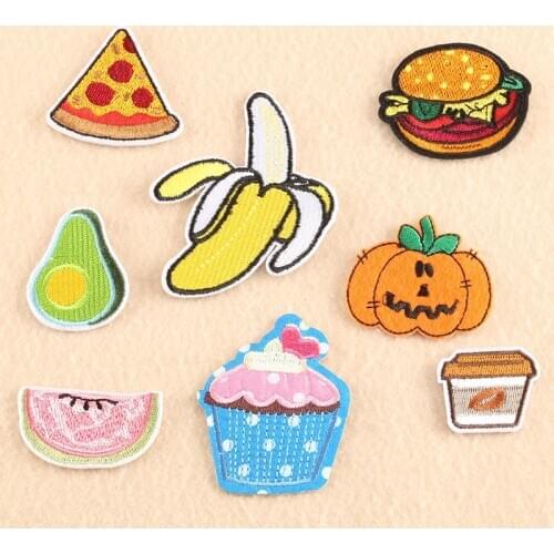 Pizzas fruit and drinks Patches for Clothing Iron on Embroidered Sew Applique Patch Fabric Badge Garment DIY Apparel Accessories