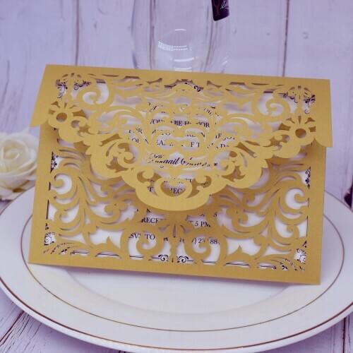 Cordially Inviting Elegant Dark Blonde Laser Cut Wedding Invitations Digital Hollow Invitation Card for Quinceanera Anniversary