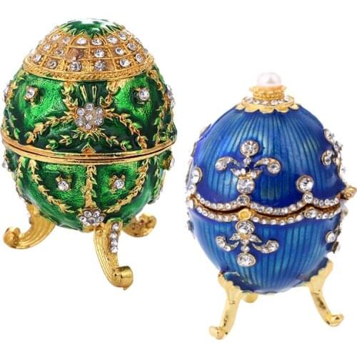 Crystal Green Faberge Easter Egg Russian Royal Jewellery Box Case