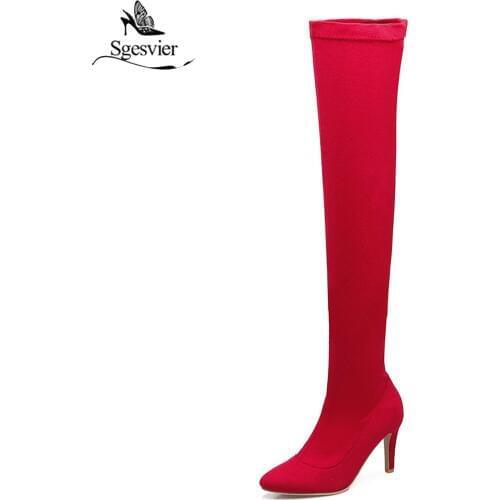 Sgesvier Over The Knee Boots Autumn Winter Thin Heels Boots Woman Fashion Sexy Lady Women Shoes Long Boots Size 33-46 B411
