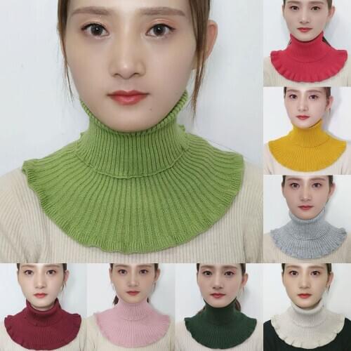 Women Winter Turtleneck Collar Solid Color Breathable Knitted Scarf Neck Gaiter
