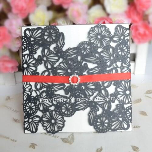 Wedding invitations 2015,black,yellow,gold flower laser cut invitations wholesale