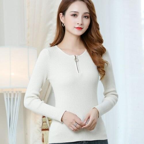 Zipper round neck slim knit sweater for autumn and winter new pullover bottoming shirt long sleeve sweater
