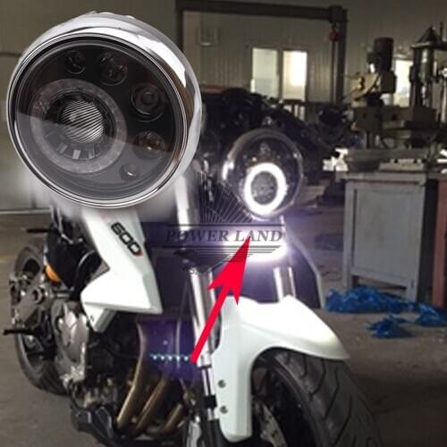Universal Emark 7" Black Chrome Motorcycle LED Headlight Integrated Angel Eyes Superbright White Light Head Lamp