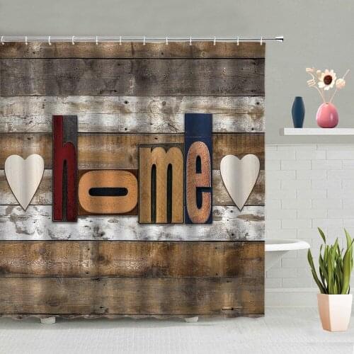 Retro Wooden Board Shower Curtain Modern Simple Background Decor Bathroom Bathtub Screen Washable With Hooks Hanging Curtains