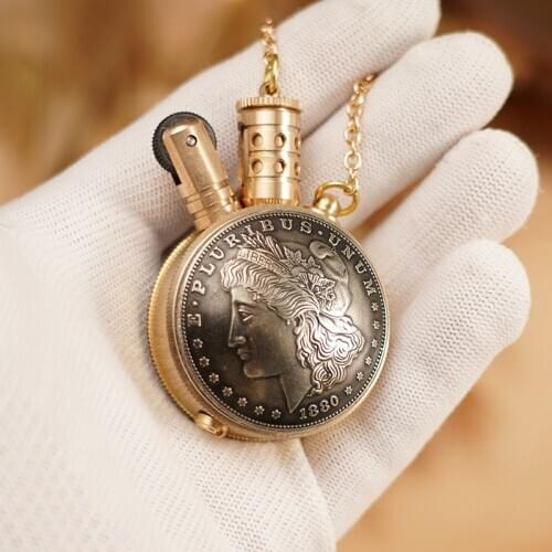 Lighter Handmade High-End Brass Kerosene Lighter Welding White Copper Coin Cool Vintage Lighter