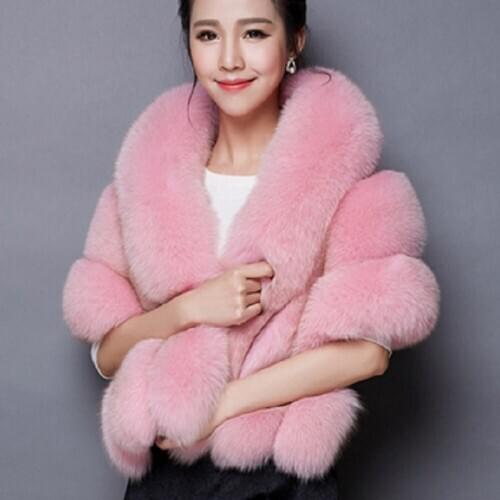 Womens fur cape shawl faux fur capes autumn winter jacket fox fur shawl faux fur coat women black cloak with pocket