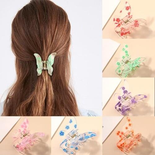2021 New Acrylic Colorful Butterfly Hair Claw for Women Girls Hair Claw Clips Crab Hairpins Headband Fashion Hair Accessories