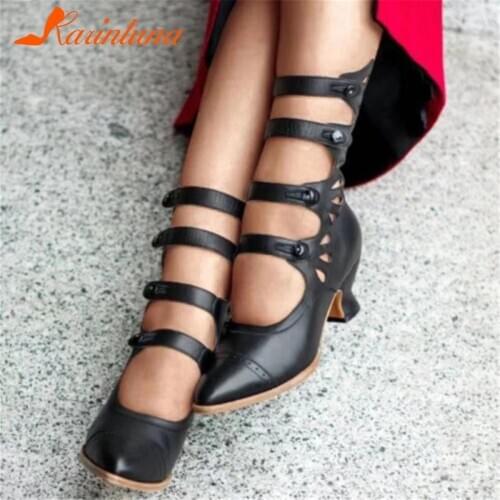 KARINLUNA Brand Design Female Retro Casual Vacation Sandals 2021 Chunky High Heels Women Sandals Summer Classic Women Shoes