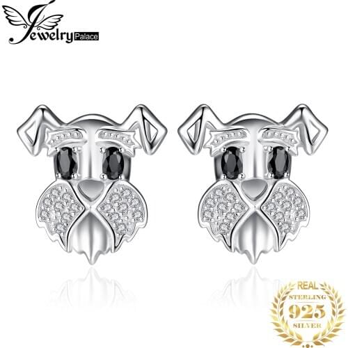 Schnauzer Dog Genuine Black Spinel Stud Earrings 925 Sterling Silver Earrings For Women Gem Korean Earrings Fashion Jewelry 2021