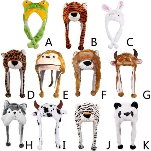 Winter Cute Plush Animal Character Beanie Hat Pompom Funny Stuffed Earflap Cap F3MD