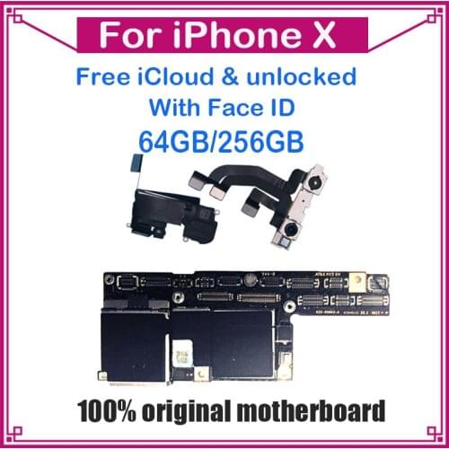 100% Original for iphone X Motherboard unlocked Mainboard with Face ID for iphone X Logic board 64GB 256GB with IOS System