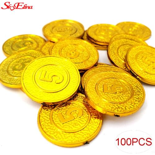 100pcs Plastic Gold Coins 5 Yuan Money Coins Chips Props Coins Toys Home Decor Ornaments Non-currency Coins 8ZHH269