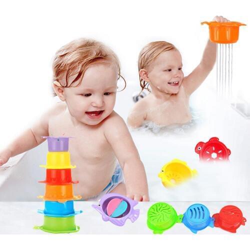 11Pcs/Set Cute Cat Sea Animal Stacking Cup Catching Fish Baby Bath Education Toy Kid Swimming Play Water Toys
