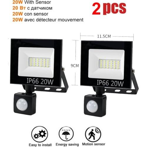 2 pcs 220V 10-100W LED FloodLight Spotlight Exterior Street wall reflector LED New Light Waterproof Garden LED Lamps Pir Motion