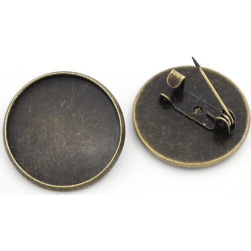 50Pcs Bronze Tone Round Setting Safety Pins Back Pin for DIY Brooches Sewing Crafts Making 22mm Fit 20mm