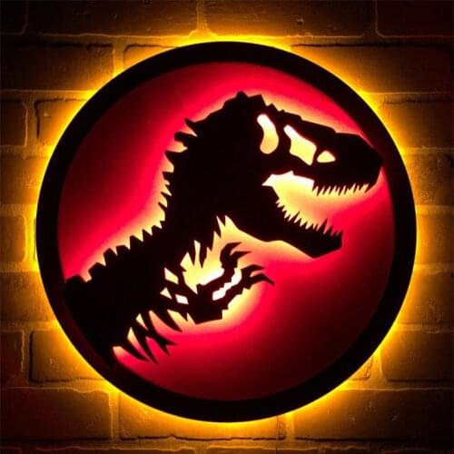 Acrylic Jurassic Park LED Night Light Dimmable Dinosaur Wall Lamp Home Decor Bedside Lamps Effect Neon Lights for Game Room
