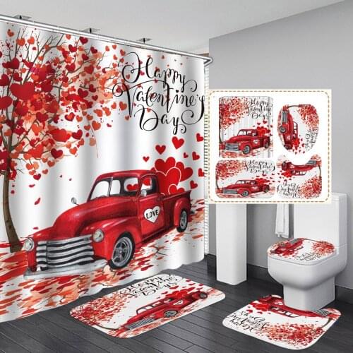 Valentines Day Waterproof Bathroom Furniture Red Shower Curtain Sets in the Bathroom for Modern Accessory Bathroom Bath Product