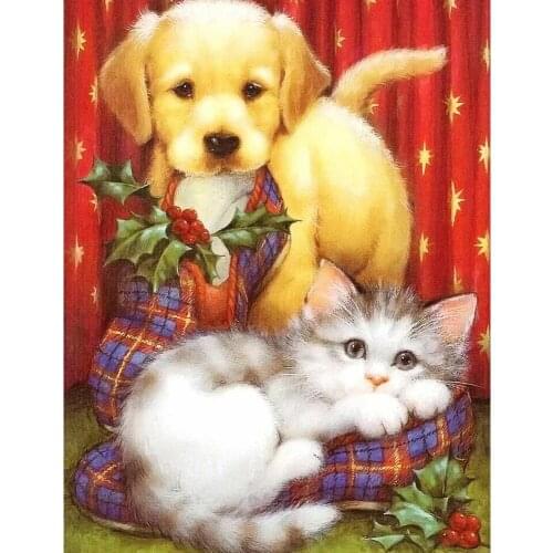 Diamond Painting 5D 100% Full Square Animal Diamond Embroidery Dog And Cat Wall Decor Inlaid Resin Embroidery Craft Cross stitch